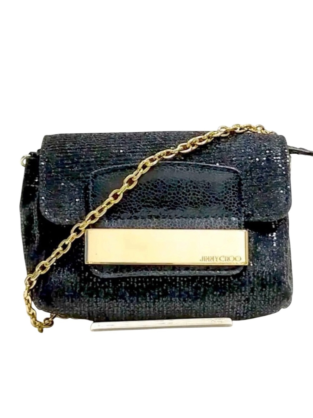 Jimmy Choo Black Glitter Fabric Mini Caro Crossbody Bag Preloved Purse Auth